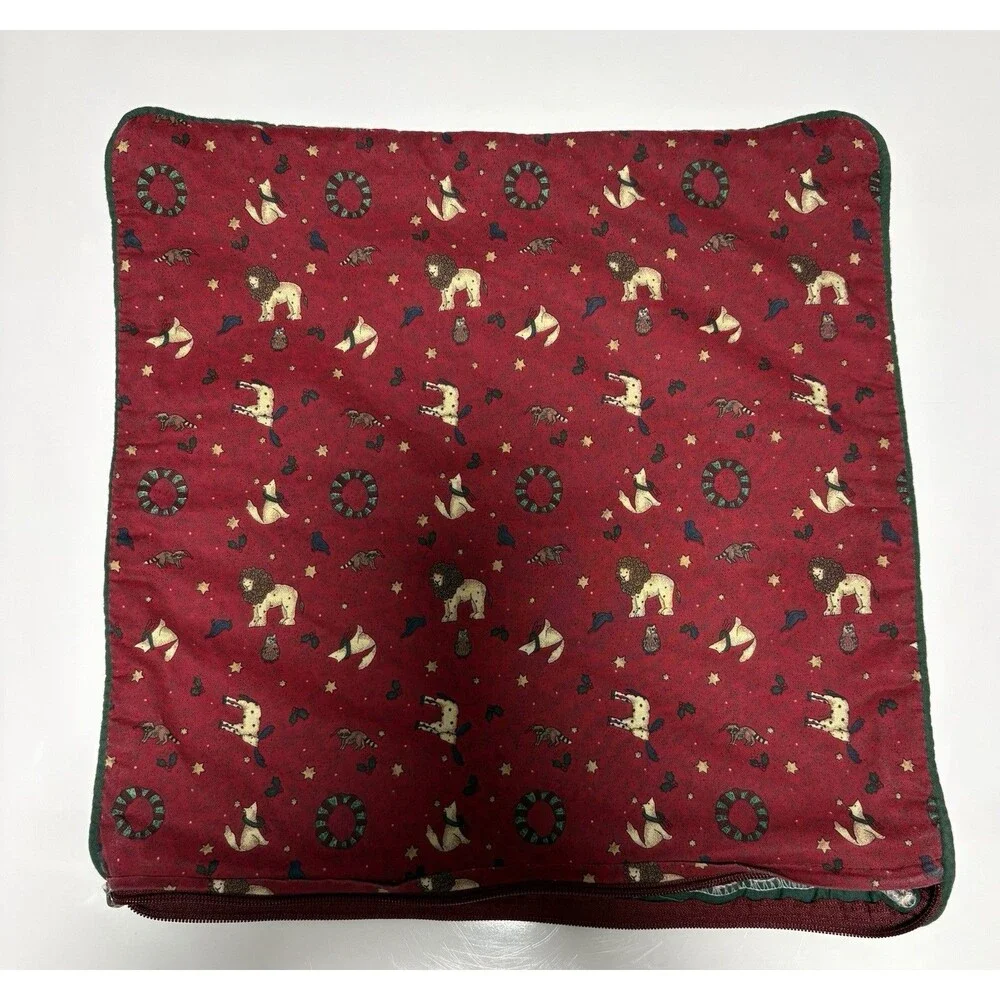 Christmas Santa /Noah’s Ark With Animals Quilted  Throw Pillow Cover Only